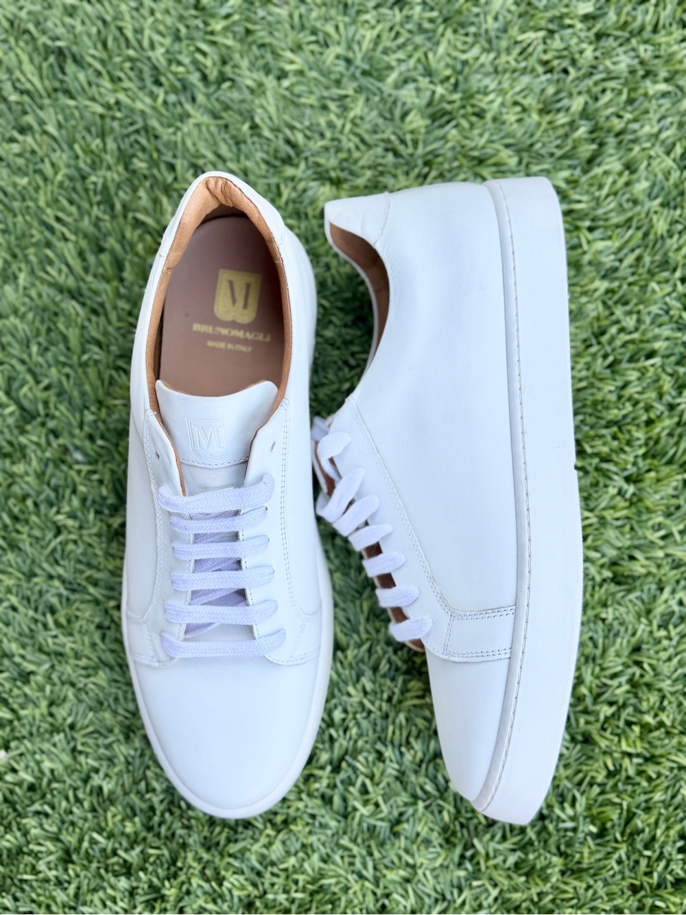 Bruno Magli White Leather Low-Profile Sneakers